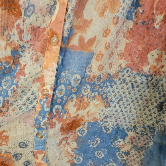 SOLD DO NOT BUY Batwing Floral Button Up Top Womens XL Boho Patch Festive - Picture 7 of 14